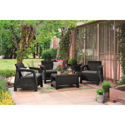 Keter zahradní set CORFU grafit (2x křeslo + 1xstolek + 1x sofa)